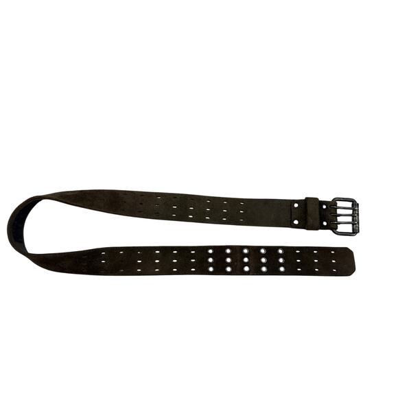 AllSaints Olive Green Military Inspired Suede Leather Belt Men's Size Small - Picture 1 of 6